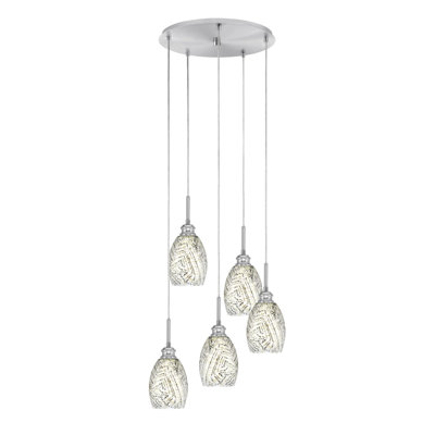 Edge 5 Light Cluster Pendalier Shown With 5" Fusion Glass