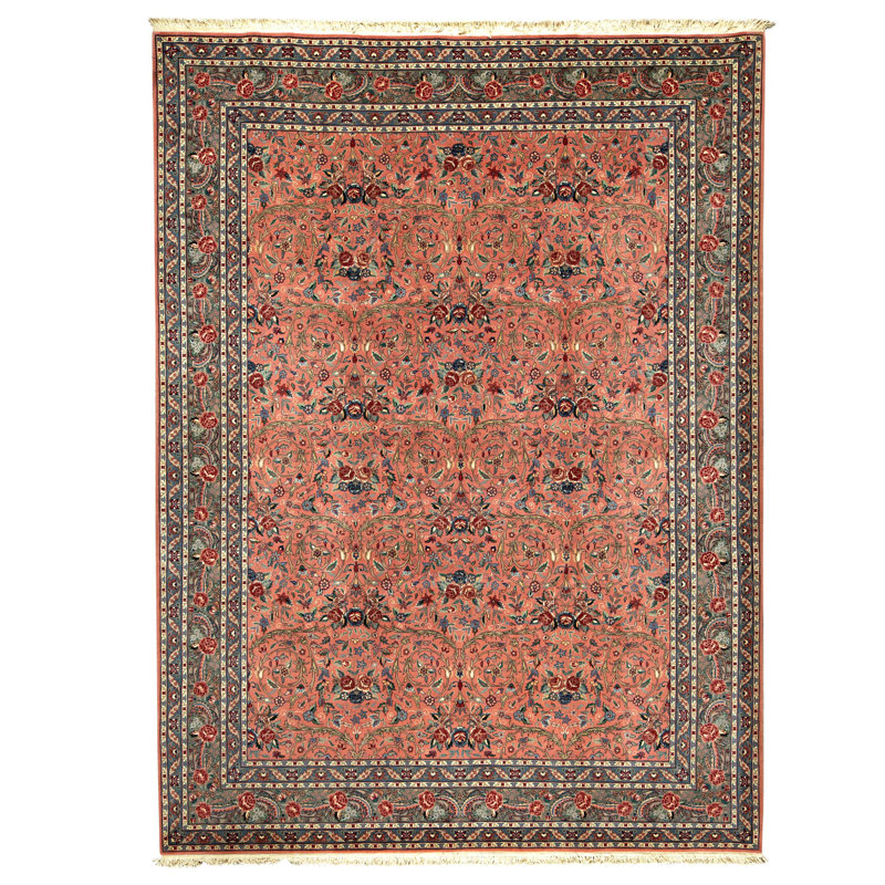 High-Quality Hand-Knotted Rose And Green Area Rug