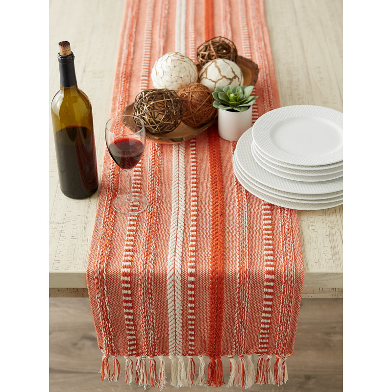 Leore Striped 100% Cotton Table Runner, 72" x 15", Orange