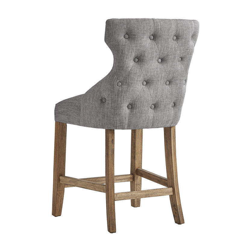 Tabouret de bar et de comptoir en bois massif Jabiel, Lin gris, Naturel, Tabouret de comptoir (siège d'une hauteur de 25,5