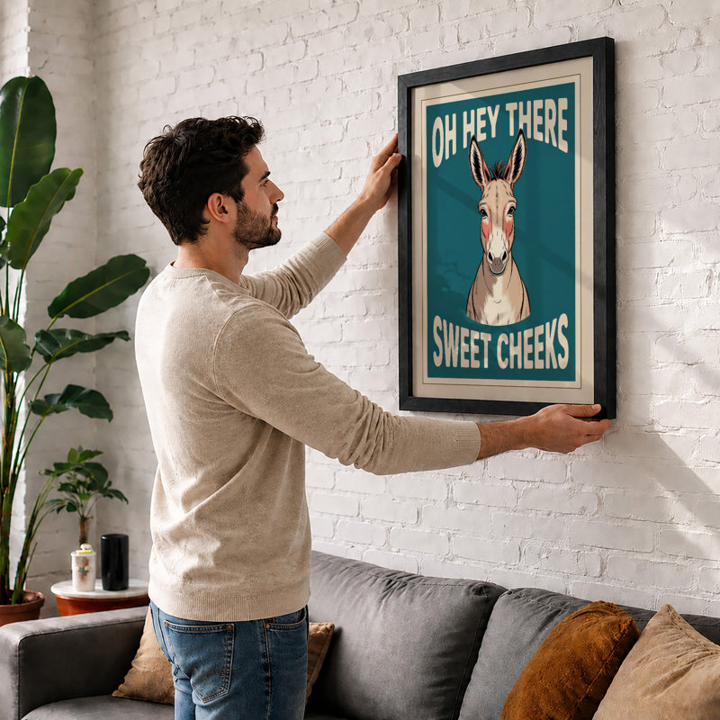 Sweet Cheeks Donkey Retro - Framed Print, A4 - 29.7 x 21.0 cm, White