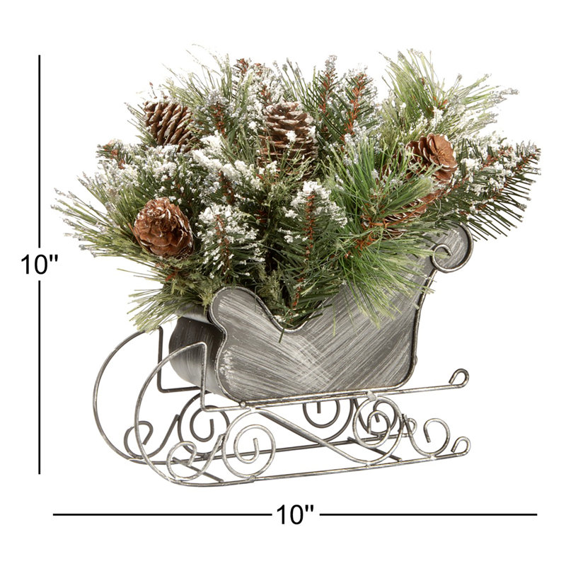 10 in. Glittery Bristle Pine Sleigh