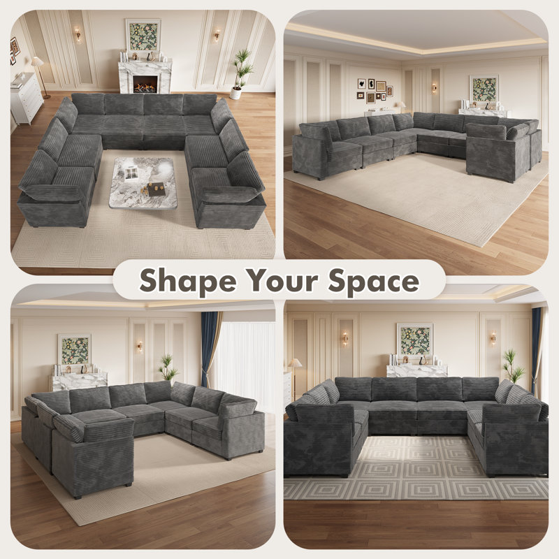 8-piece Modular Corduroy Sectional Sofa, Deep Seat Cloud Couch For Living Room & Bedroom, Easy To Assemble, Soft Upholstered Modern U-shaped Sofa
