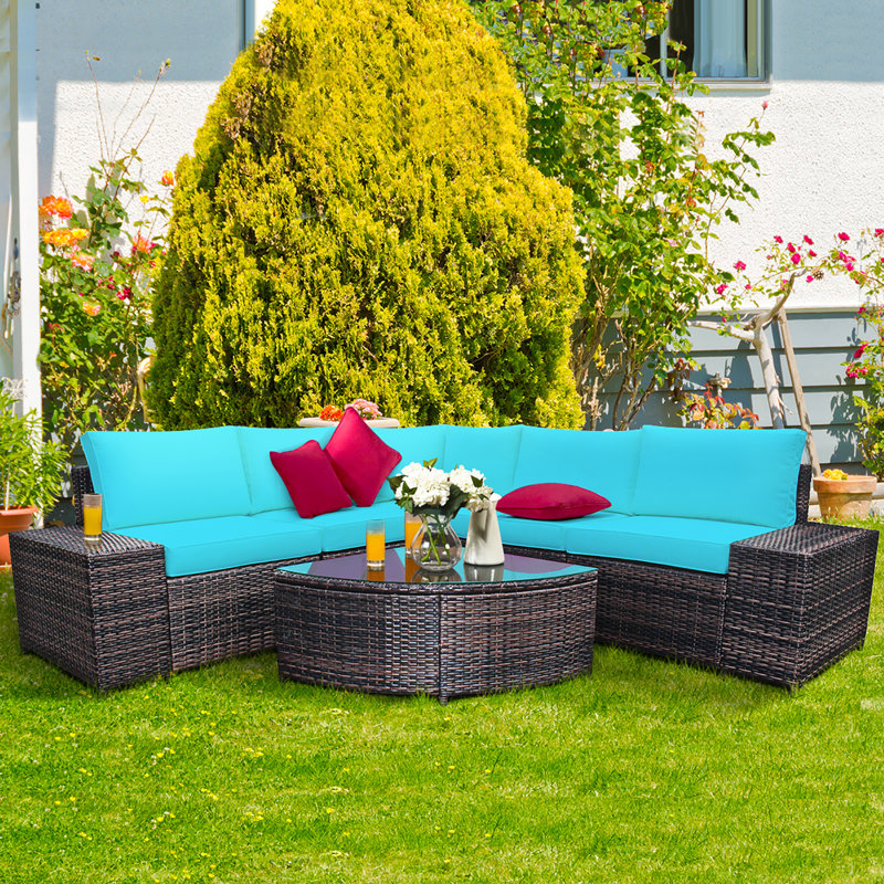 Branimir 5 - Person Patio Conversation Set with Cushions, Turquoise