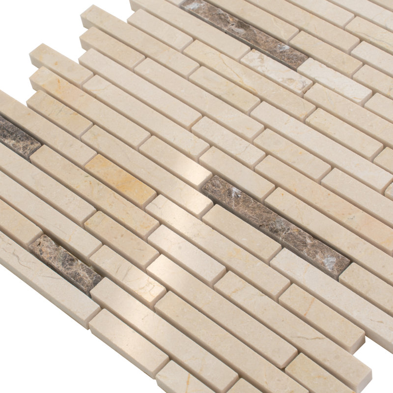 11.6" X 12" Linear Marble Mosaic Tile, Beige