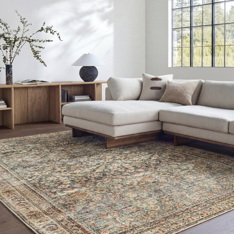 Galey Alix x Livabliss Collins Avenue III-Vintage Green Brown Beige Traditional Vintage Boho Fringe Living Dining Bedroom Rug
