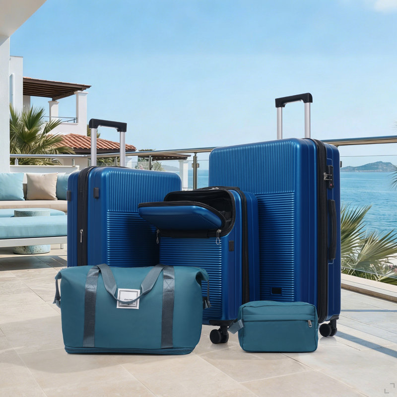 Ensemble de bagages 5 pièces avec demi-ouverture, ensemble de valise de transport rigide avec double roue pivotante, bagage de voyage léger avec port USB, serrures TSA