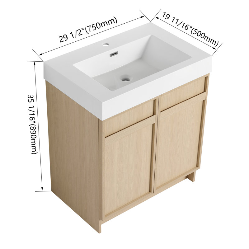 Meuble-lavabo autoportant avec porte à fermeture en douceur 30 po