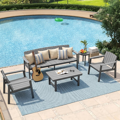 Ensemble de meubles de patio en aluminium, ensemble de meubles d'extérieur 5 pièces avec cadre en aluminium HDPS, ensemble de conversation AllWeather pour la cour, le jardin et la piscine