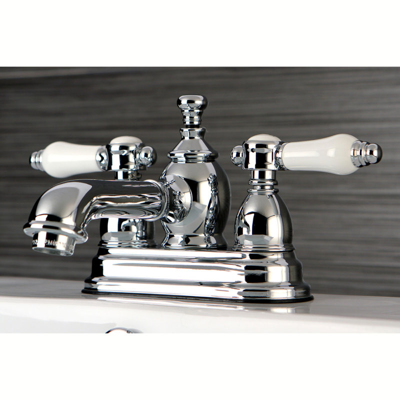 Kingston Brass Bel-Air Two-Handle 3-Hole Deck Mount 4" Centerset Bathroom Faucet with Brass Pop-Up, Polished Chrome