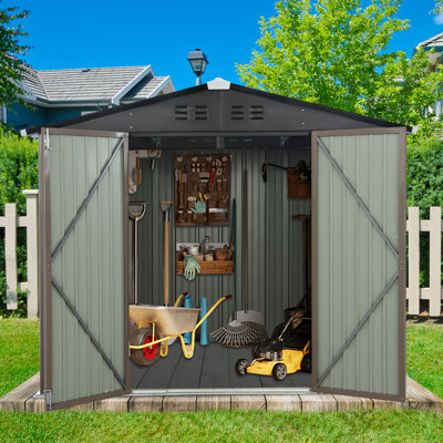 Metal Storage Shed W/ Lockable Door & Shutter Vents For Garden, Backyard, Front Yard, Lawn & Patio -  HUUHRIN, 889032MBR-Estella