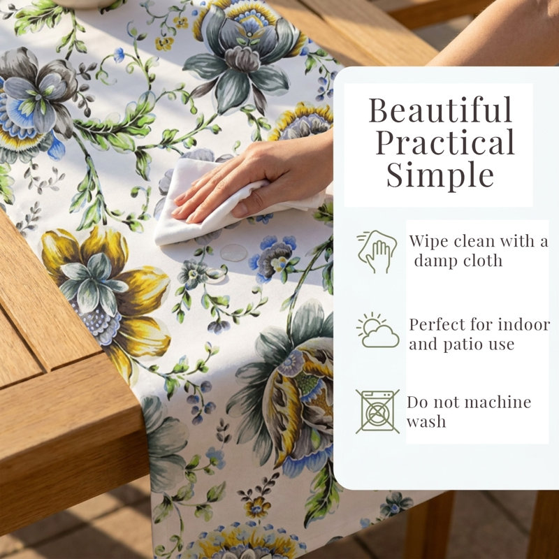 Jaco Blue Floral Print Table Runner for Dining Room Decor and Table Top Protection