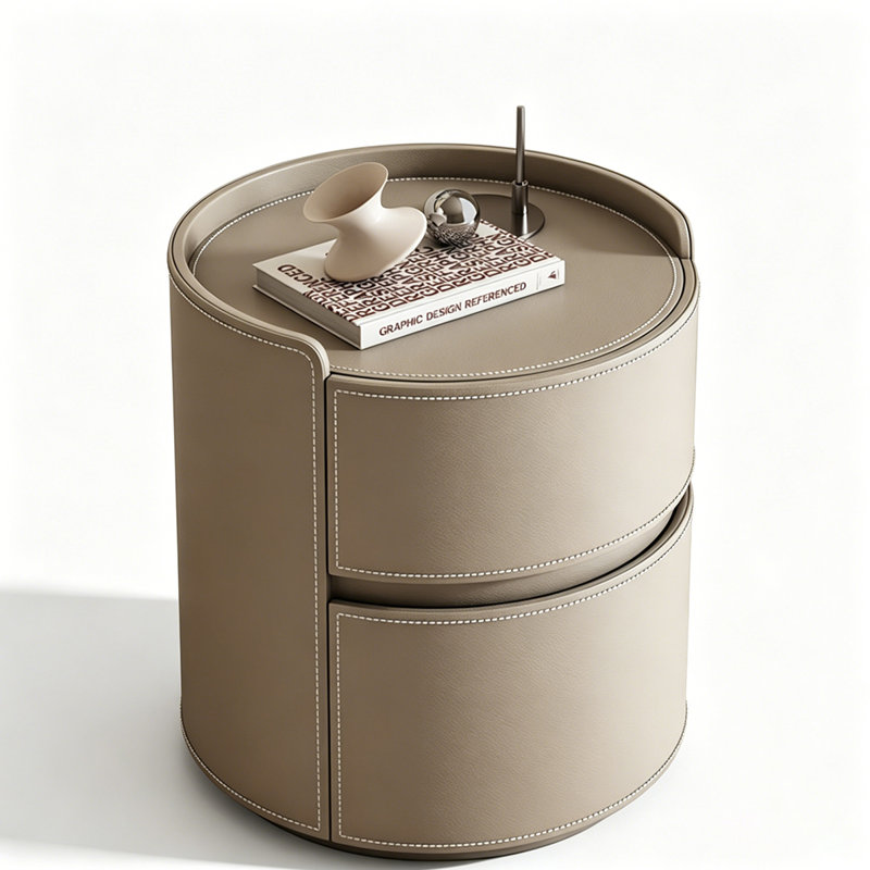 Khaki Solid Wood Saddle Leather Nightstand