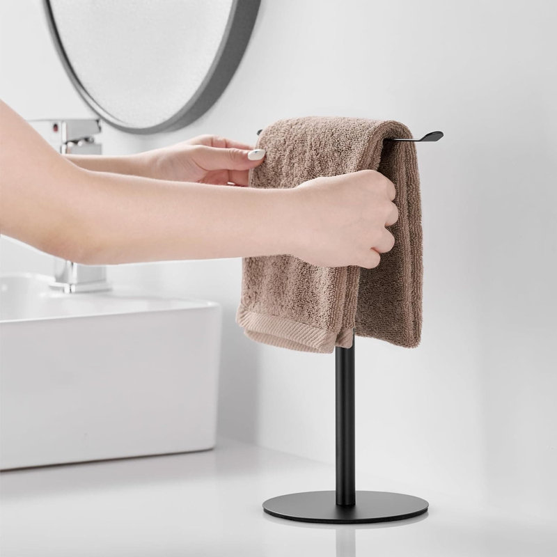 Porte-serviettes de comptoir en acier inoxydable en forme de T avec base antidérapante pour meuble-lavabo et cuisine, Noir