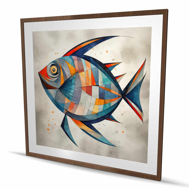 Geometric Fish - Framed Matted Print for Home Decor