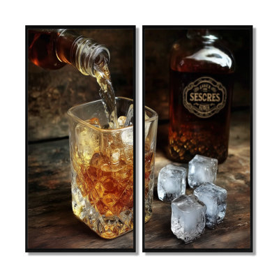 «Glass Of Whiskey», impression sur toile, art mural de cuisine jaune, 2 pièces