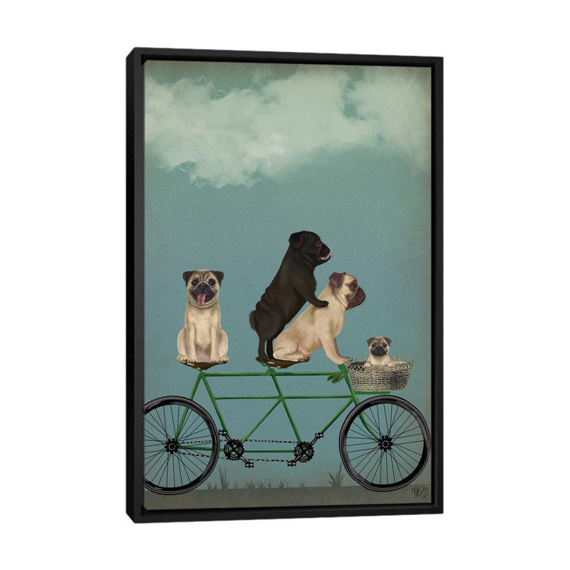 «Pug Tandem» - Imprimé, H 60 po x l 40po x P 1,5 po, Cadre noir