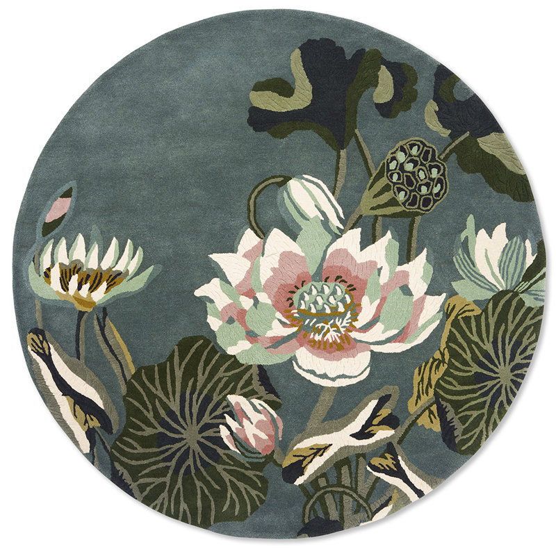 Hand Tufted Wool Floral Area Rug, Round 4'11"