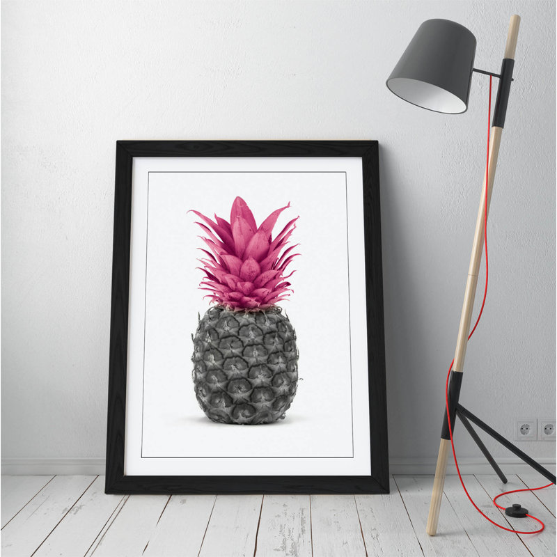 Pineapple - Single Picture Frame Print on Canvas, 89cm H x 64cm W x 2cm D, Black