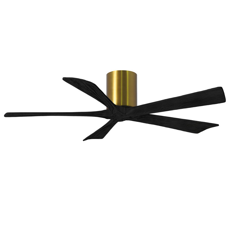 60" Irene 5-Blade Hugger Ceiling Fan with Wall Remote, 52", Matte Black, Brushed Brass