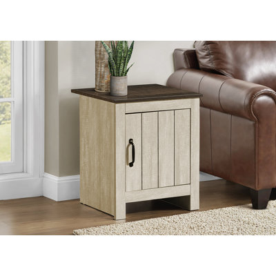 Table d'appoint, H 22 po, table de bout, rangement, table de chevet, chambre à coucher, salon, stratifié beige, stratifié chêne foncé, contemporain