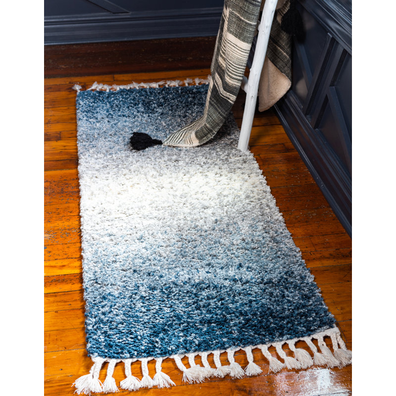 Tapis bleu à rayures Mitzy, Tapis de couloir 2 pi 7 po x 8 pi 2 po