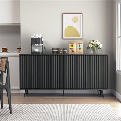 Sideboard Buffet Cabinet with Storage, Long Sideboard Storage Cabinet with 4 Doors, Wood Credenza Console Coffee Bar Cabinets with Adjustable Shelves