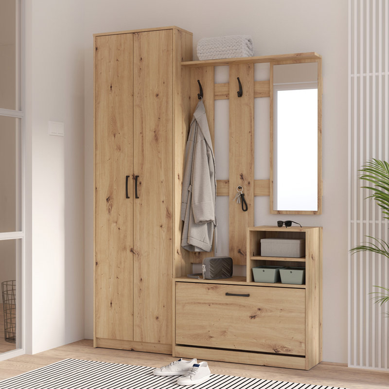Tyneside Hall Tree 135cm Wide with Bench and Shoe Storage, Natural