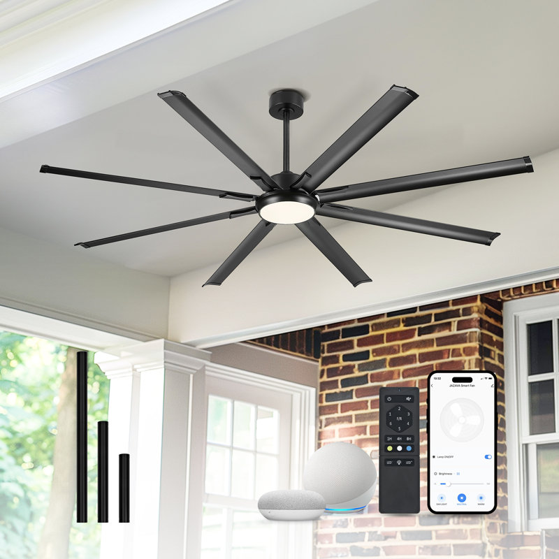 84/96 Inch Industrial Ceiling Fan with Lights and Remote, with 8 Aluminium Blades,Works with Alexa, 84, Matte Black