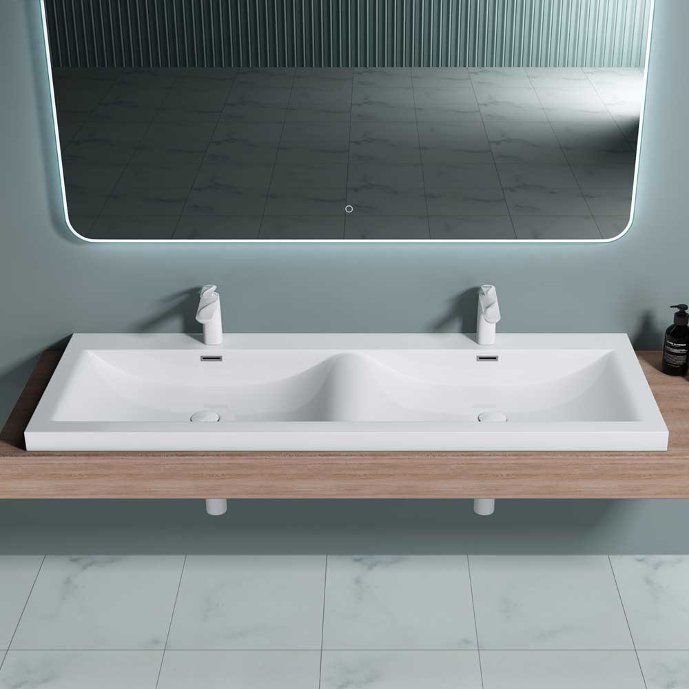 Durovin Bathrooms Luxurious Large Stone Resin Dual Bathroom Basin - Self Rimming Drop In Double Sink - Semi Recessed - 1200 x 480mm (WxD)