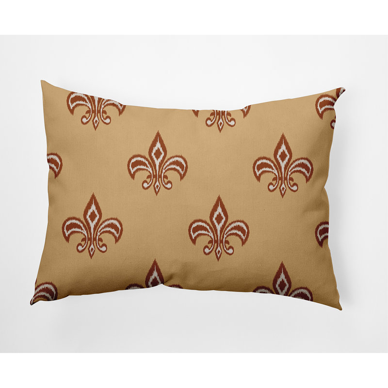 Coussin décoratif intérieur / extérieur Fleur De Lis, 14 po x 20 po, Or pâle