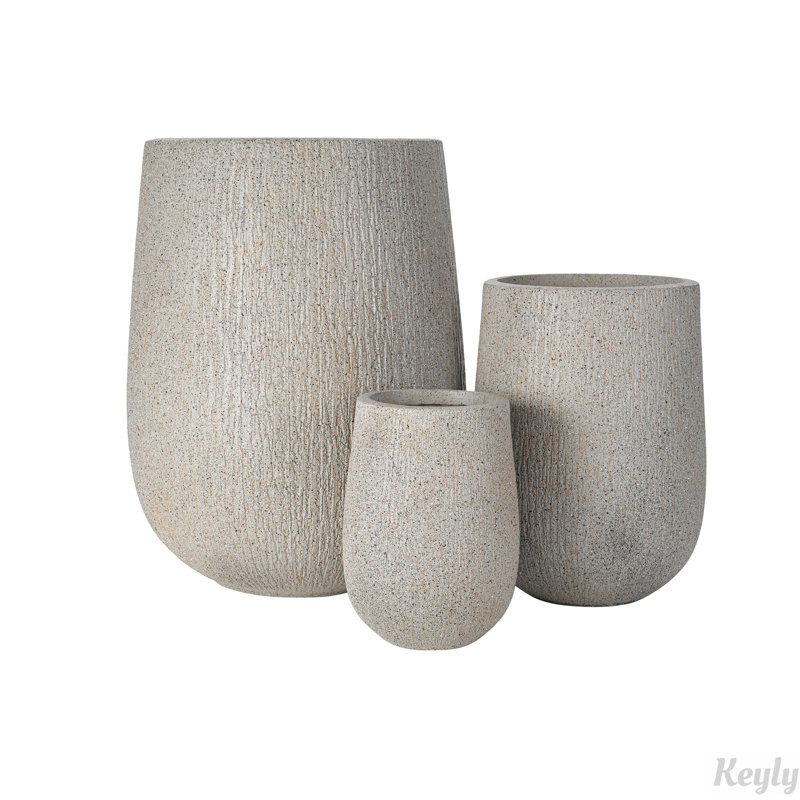 Ensemble de 3 pots à fleurs en forme d'œuf pour l'extérieur MGO, Gris