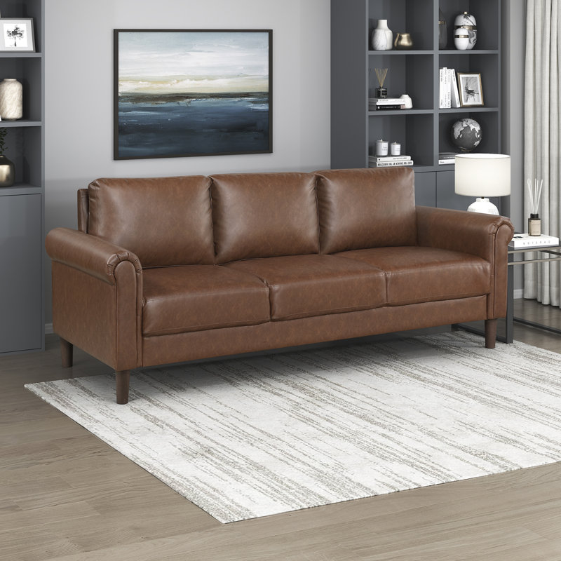 79" W Rolled Arms UpholsterStandard Sofa with Plywood Frame , Chocolate