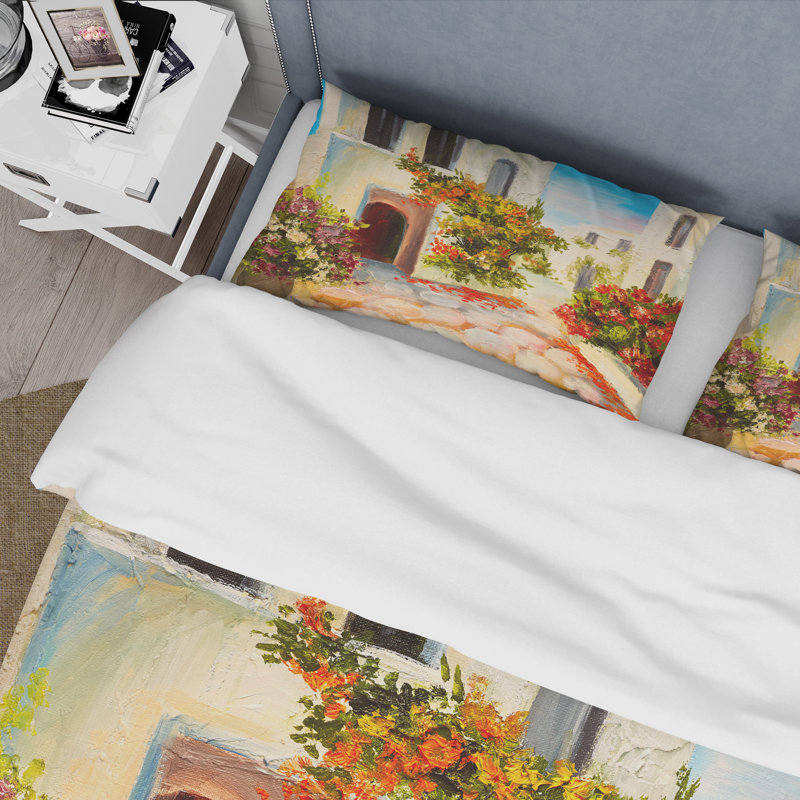 «Little House On The Mountain With Flowers I» - Ensemble de housse de couette nautique - Polyester microfibre