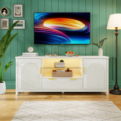 63" W Tv Stand With Motion-Activated Light And Built-In Charging Station