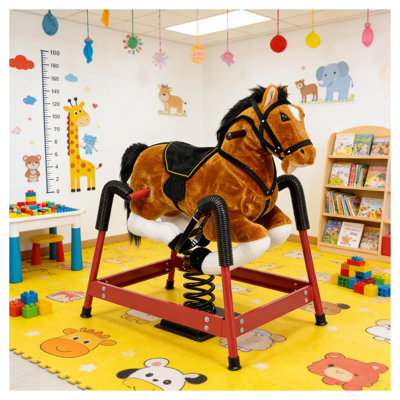 Cheval à bascule brun avec sons de hennissement interactifs