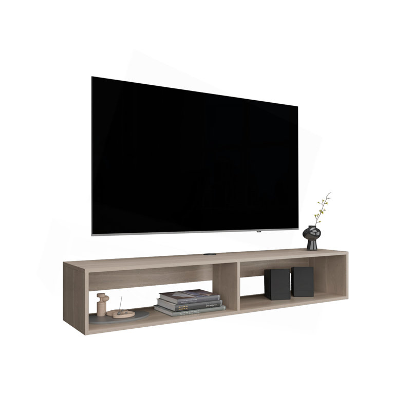 Meuble télé H 10,4 po avec 2 tablettes, chêne blanc