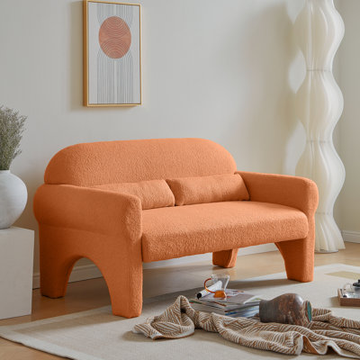 Surface moderne orange moderne - 2 sièges avec somptueuse laine d'agneau, coussin lombaire, fabrication stable et confortable