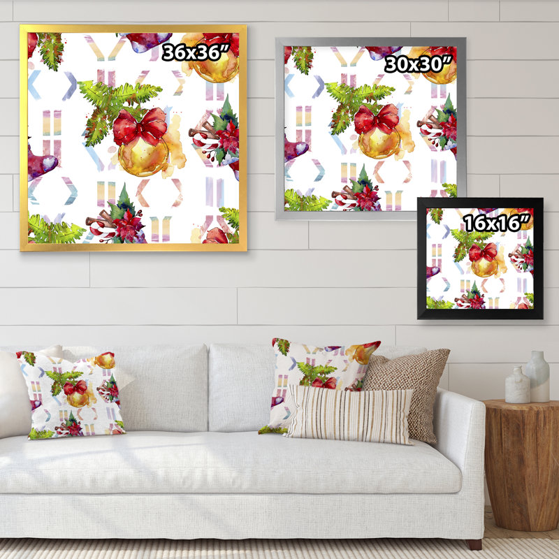 «Christmas Winter Holiday Symbols», impression sur toile, Cadre photo noir, H 30 po x l 30 po x P 1 po