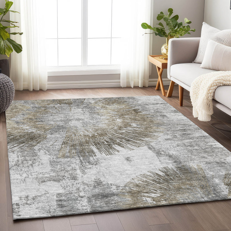 Tapis taupe Prisco lavable à la machine de qualité supérieure, Rectangle 5 pi x 7 pi 6 po