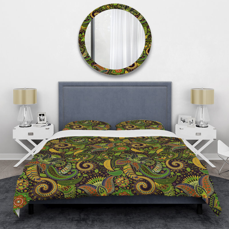 Cachemire vert floral - ensemble de housse de couette abstrait - microfibre de polyester