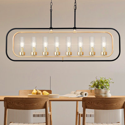 8-Light Black Brass Chandelier Linear Chandelier Rectangle Chandelier Industrial Chandelier For Dining Room