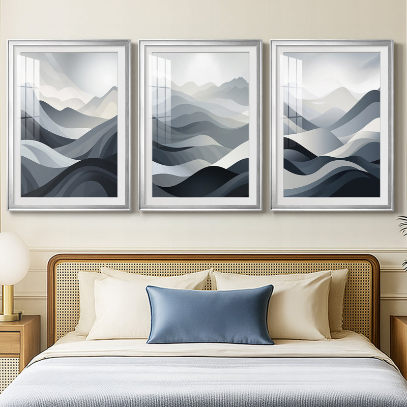 Paysages série CCxxviii - impression sur mesure de qualité supérieure matte - 3 pièces, Argent argent, H 21 po x l 30 po