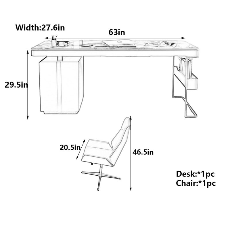 Bureau de luxe italien moderne, H 29,5 po x l 63 po x P 27,6 po