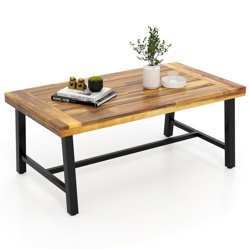 Acacia Wood Coffee Table Indoor Outdoor Rectangle Center Table w/ Thickened Top