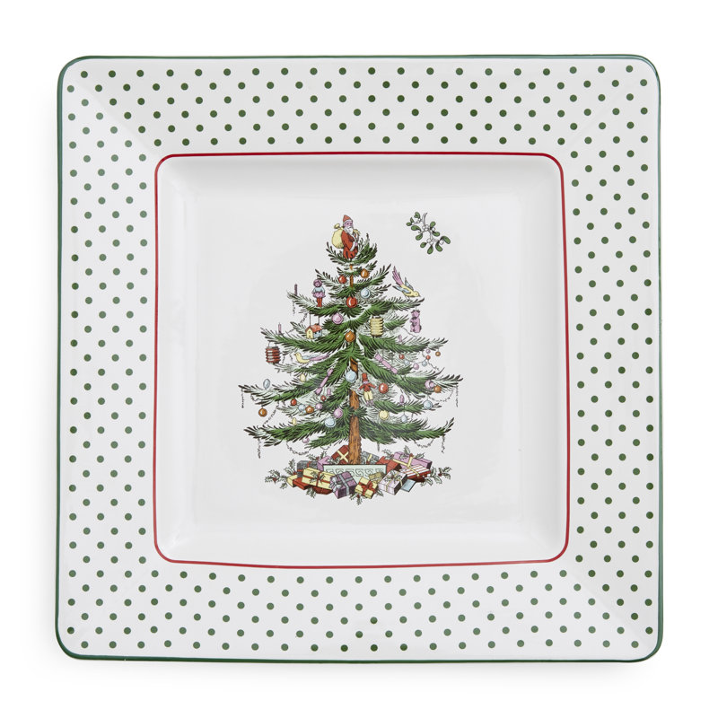Christmas Tree POLKA DOT SQUARE PLATTER 10"