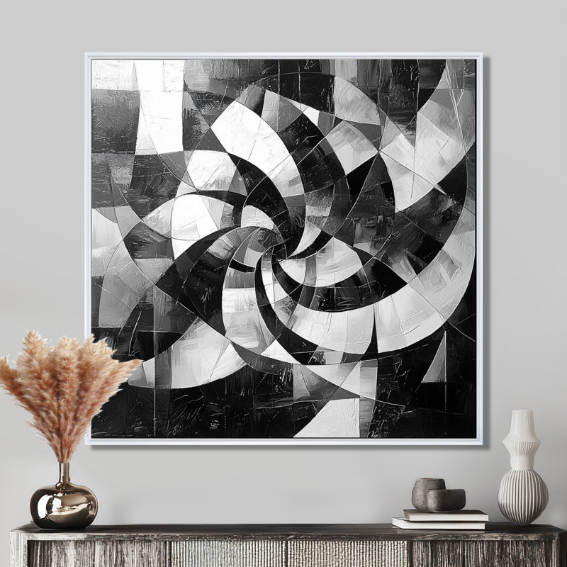 Nyarah brisé la symétrie du cubisme monochrome I - art mural abstrait cubisme, Impression encadrée flottante, Blanc