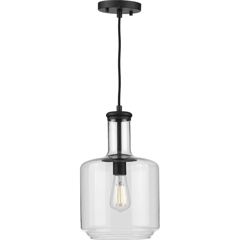 Luminaire suspendu tambour simple à 1 lumière Longmeadow, H 15,5 po x l 9,44 po x P 9,44 po, Noir