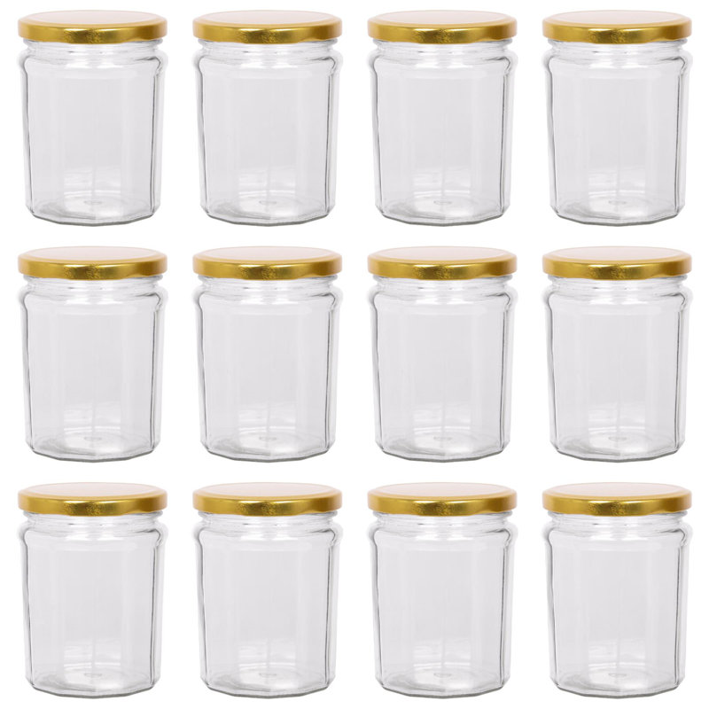 Glass Jar - Set of 12, 380ml, Gold