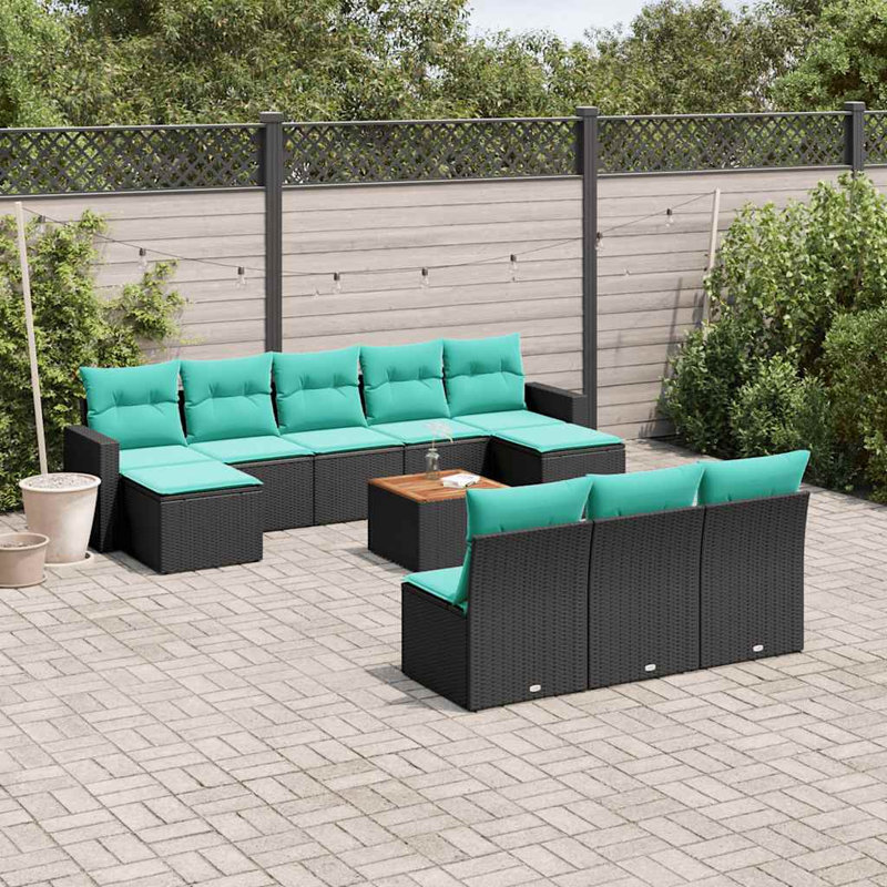  Ensemble de canapé de patio 11 pièces avec coussins en rotin de polyester noir